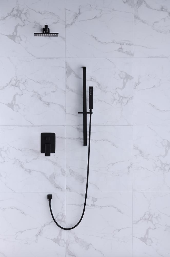 Robinet de douche mural moderne en laiton mat noir mat dissimulé robinet de douche Zwarte Waterval Badkraan