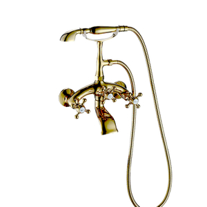 Laiton antique fixé au mur de salle de bains avec le robinet de bouton croisé de pulvérisateur de douche à main pour le laiton balayé par douche
