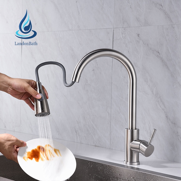 Fournisseur de robinet de cuisine professionnel 304 col de cygne en acier inoxydable à levier unique évier robinet de cuisine mitigeur robinet d'eau