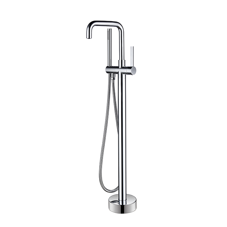 Robinet de baignoire à montage au sol à bec pivotant Remplisseur de baignoire autoportant Robinets de douche de bain sur pied avec mitigeurs de douche à main