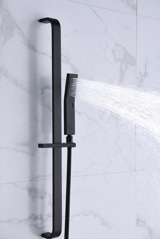 Robinet de baignoire de douche noir combiné pluie de plafond douches traditionnelles mates ensemble complet de rail de mélangeur de filigrane de grande tête de pluie