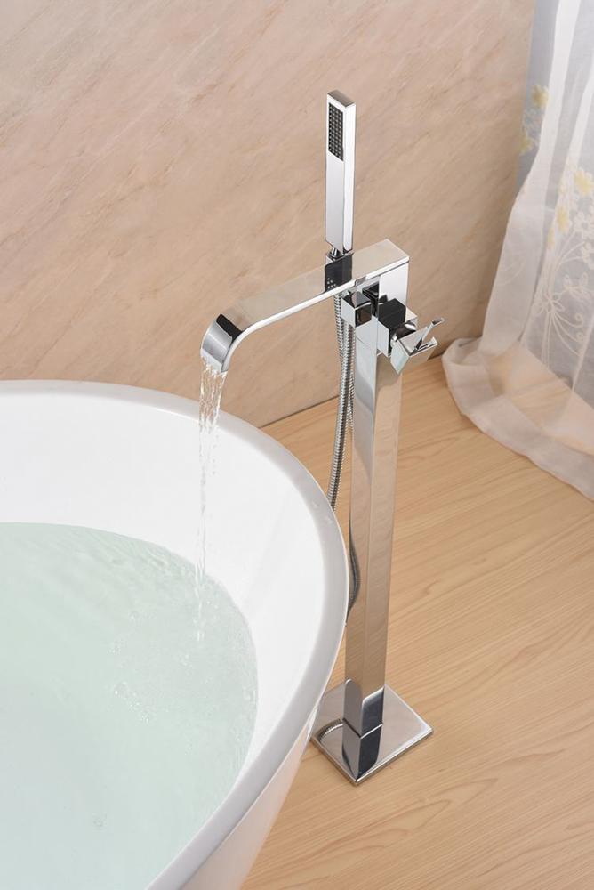 Robinet de baignoire autoportant chaud et froid d'hôtel Watermake colonne de douche extérieure debout au sol libre avec spectacle à main