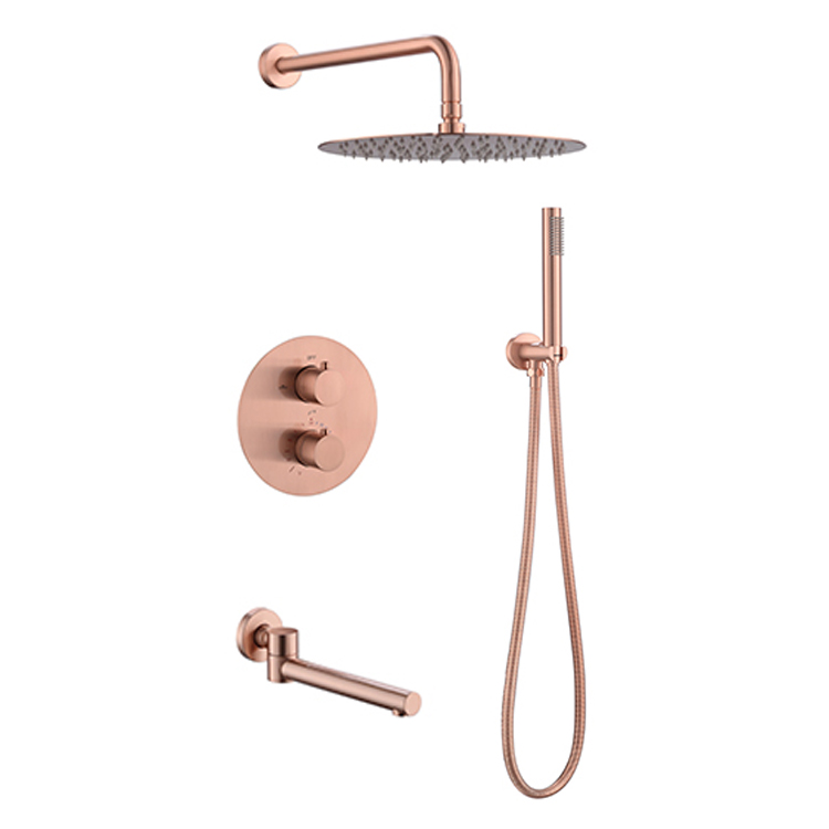 Robinet de douche cuivre poli or Rose ensemble de salle de bain moderne mitigeur avec bain de couleur et tête ensembles de pluie en or Rose