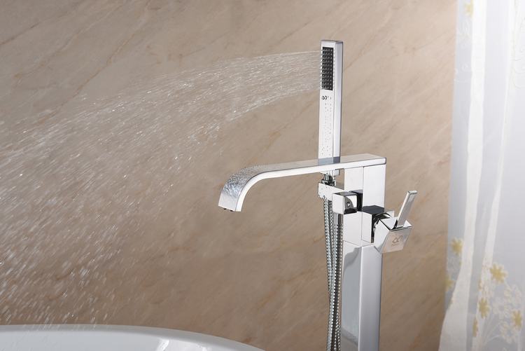 Robinet mitigeur de douche de salle de bains à montage au sol Salles de bains en gros Baignoire carrée au sol 59 # Remplissage en laiton