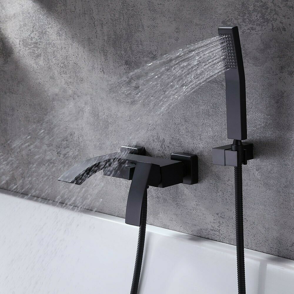 Robinet de douche cascade avec support mural pour remplisseur de baignoire noir mat