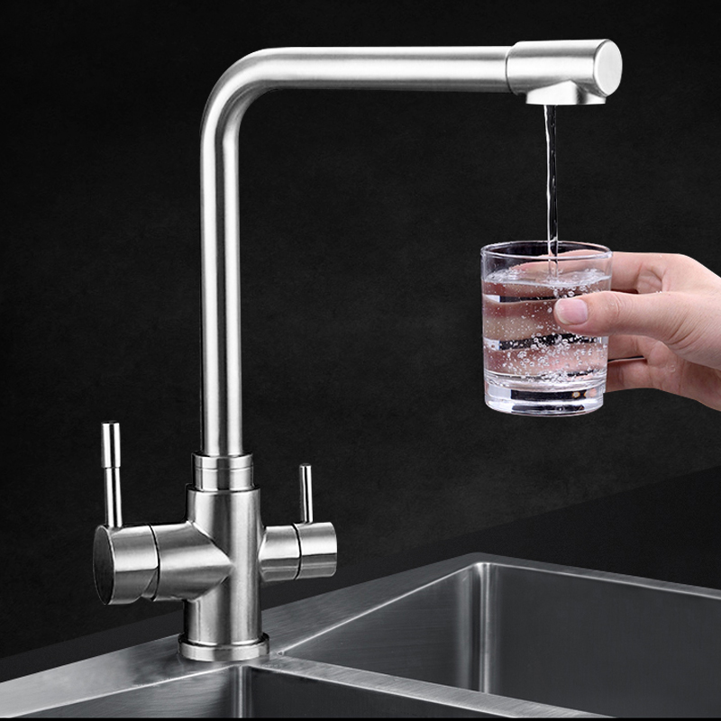 Double fonction double poignée lavabo trois voies eau pure mitigeur filtre de cuisine robinet d'eau griferia de cosina