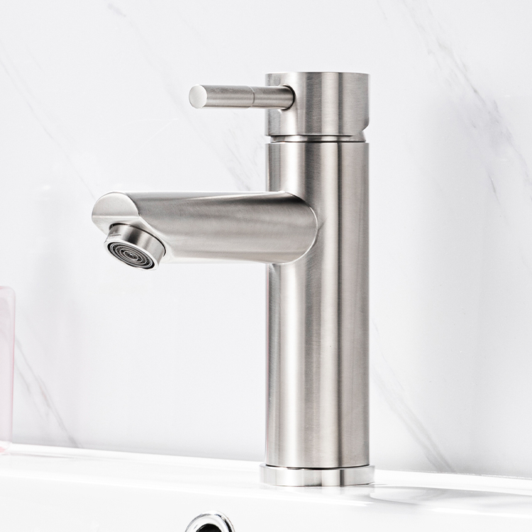 Robinet de salle de bain monotrou en acier inoxydable robinet mitigeur eau chaude froide