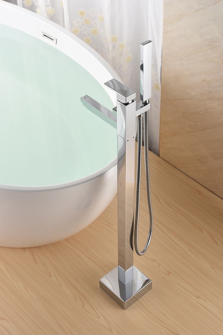 Robinet de baignoire de douche autoportant Sanitaires Remplisseur de baignoire à montage au sol en laiton chromé poli avec CUPC